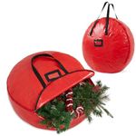 DECO EXPRESS Christmas Ornament Storage Box Christmas Decoration Storage Baubles Box with Dividers Zipped Wreath Bag Decorations Bags (Red Wreath Bag)