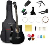 38'' Wood Acoustic Guitar, 6 Brass Acoustic Guitar Strings, Strap Buttons, Music Instrument With Guitar Bag and Beginner Kit for Beginner/Adult (Black)