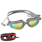 ArrowMax Swim Goggles attached earplugs, Swimming Goggles No Leaking Anti Fog UV Protection with Free Protection Case for Adult Men Women Youth Kids Child, ASG-9200 (GREY)