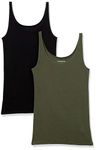 Amazon Essentials Women's 2-Pack Slim-fit Thin Strap Tank, Dark Olive/Black, Small