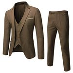 WULFUL Men's Suit Slim Fit One Button 3-Piece Suit Blazer Dress Business Wedding Party Jacket Vest & Pants (Brown,xXX-Large)