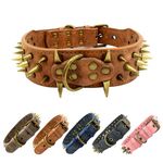 The Mighty Large Spiked Studded Dog Collar,Protect The Dog’s Neck from Bites. (Brown S) - Fit Medium & Large Dogs