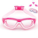 SIMAKARA Swimming Goggles Kids 6-14, Boys and Girls Swimming Goggles Age from 3 to 15 Years Old, Wide Vision, Anti-Fog, Waterproof, No Leaking, UV Protection-with FREE Case,Nose Clip Ear Plugs