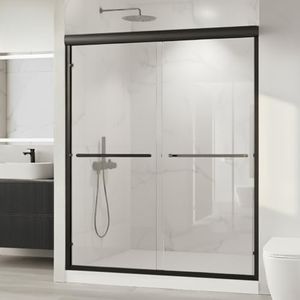 Shower Doors, 56-60" W x 72" H Sliding Glass Shower Door, High Strength 6mm Tempered Glass + Nano Coating, Matte Black Aluminum Framed Shower Door for Walk-in Showers