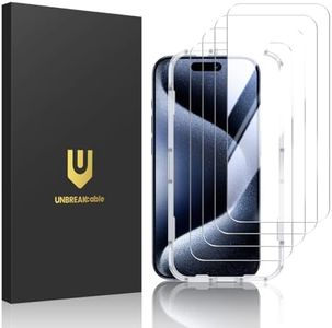 UNBREAKcable 4-Pack Screen Protector for iPhone 15 Pro Max, Double Shatterproof Tempered Glass [Easy Installation Frame] [9H Hardness] [99.99% HD Clear] [Case Friendly] for iPhone 6.7 inch