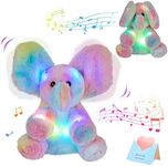 Glow Guards 12’’ Peek-A-Boo Light up Musical Electric Elephant Rainbow Plush Soft Toy Stuffed Animal Lullaby Night Light Interactive Hide and Seek Game Talking Doll Christmas Holiday Birthday Gifts for Toddler Kids