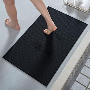AMOAMI Ultra Thin Bathroom Rugs, Rubber Backed Bath Mats for Bathroom Non Slip, Absorbent Bathroom Mat for Floor, Shower, Sink(16"x24", Black)