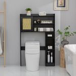 SUNTAGE 6Tier Over The Toilet Storage Cabinet, Freestanding Above Toilet Space Saver Rack w/Adjustable Shelves, Sliding Door, Multifunctional Over Toilet Organizer for Bathroom (Black)