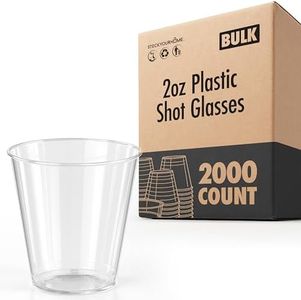 Stock Your Home 2 oz Shot Glasses - 2000 Mini Plastic Shot Glasses (2oz) Clear Disposable Cups for Jello Shots, Wine Tasting, Liquor, Whiskey, Pudding, Sample Cup for Halloween and Elegant Parties