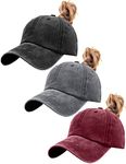 ZEXIAN 3 Pack Womens Vintage Washed Distressed Baseball-Cap with Ponytail Hole Sport Golf Hat (Black+Grey+Burgundy)