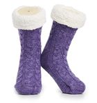 CityComfort Womens Slipper Socks with Sherpa Lining and Non Slip Pads - Gifts for Her (Purple)