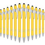 Tenare 12 Pieces Ballpoint Pen with Stylus Tip, 1.0 mm Black Ink Metal Pen 2 in 1 Stylus Pen for Touch Screens, Stylus Ballpoint Pen(Yellow and Silver)