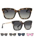 DIFF Bella Designer Square Oversized Sunglasses for Women UV400 Protection w/Travel Case, Espresso Tortoise + Grey