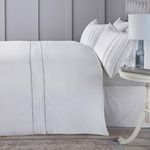 Serene - Hotel White Duvet Cover - King Bedding Size (230 x 220cm) - Silver Pleated Ric Rac Trim - Easy Care & Soft Touch - Luxury White Bedding & Linen - White Duvet Cover with Silver Hem Lining