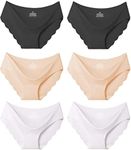 Kiench Teens Girls Seamless Underwear No Show Bikini Panties Tagless 6-Pack, Basic, 10-12 Years