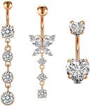 D.Bella Belly Rings for Women Belly Button Piercing Heart Diamond Belly Button Ring Belly Button Rings Dangling 14G Surgical Steel CZ Butterfly Dangle Belly Piercing Jewelry Rose Gold