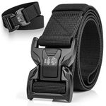 Quick Release Tactical Belt - 1.5" Military Hiking Rigger Gun Nylon Web Belt with Heavy Duty Seatbelt Buckle for Men Women (Bat - Black)