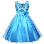 Discoball Girls Princess Dress Sequin Tulle Flower Pageant Birthday Party Wedding Bridesmaid Girl Dresses for 2-12 Years Blue