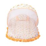 Mee Mee Soft Bed Mattress Set | with Mosquito Net, Neck Pillow & Zip Closure | 100% Cotton Newborn Baby Bedding | with Travel-Friendly Baby Bed | for 0+ Months (Orange)