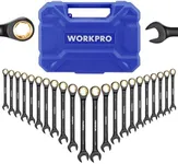 WORKPRO 22-Piece Ratcheting Wrench Set, Anti-slip Teeth, Ratchet Combination Wrench Sets with Organizer Box, Metric 6-18mm & SAE 1/4-3/4", Black Electrophoretic Coating