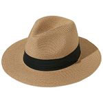 Womens UPF50 Foldable Summer Straw Hat Wide Brim Fedora Sun Beach hat