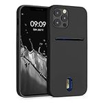 kwmobile Case Compatible with Apple iPhone 12 / iPhone 12 Pro - Soft TPU Phone Cover with Card Holder and Silicone Finish - Black