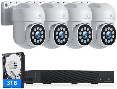 CAMCAMP 5MP Sistema de Cámara de Seguridad, 4pcs Cámaras Domo PoE Cableadas con 8CH NVR y 3TB HDD para Grabación 24-7, Seguimiento Automático, Visión Nocturna Color 30M, Foco y Sirena, IP65