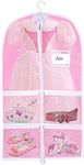 Garment Covers for Toddler Costumes + 4 Transparent Windows & Zippered Pockets for Shoes and Accessory Storage, 37x21" Pink Dance Bag with Garment Rack for Hanging Clothes Suit Dress, Travel Protector