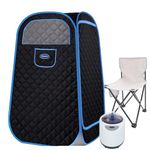 Portable Steam Sauna,Portable Folding Full Size Steam Sauna with 1000w&2.2l Steam Generator,Personal Sauna Tent for Relaxation & Spa at Home Remote Comes with Remote Control, Folding Chair（Black）