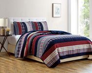 Milton 3-Piece Plaid Checkered Patchwork Striped Quilted 100% Washed Cotton Reversible Bedspread Quilt Set, King