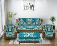 Dazzling DECOR Sofa Seater Slip Covers with Arm and Cushion and Table Cover - 3+2 Seater Velvet Sofa Cover Set for Single Sofa Couch - 5 Seater Sofa Seat Protector Slip and Back Covers, 2702_Sky