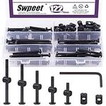 Swpeet 120Pcs Crib Hardware Screws, Black M6 × 35/45/55/65/75mm Hex Socket Head Cap Crib Baby Bed Bolt and Barrel Nuts with 1 x Allen Wrench Perfect for Furniture, Cots, Crib Screws