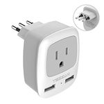 Italy Travel Plug Adapter, TESSAN Grounded Wall Outlet with Dual USB Charging Ports, Compact Power Adaptor Charger for USA/Canada to Italy Italian Chile Uruguay (Type L)