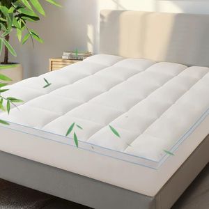 LINENOVA Bamboo Mattress Topper King, 1000GSM Ultra Thick 5cm Pillowtop, Naturally Cooling & Breathable for Hot Sleepers, Hypoallergenic Plush Mattress Pad, Machine Washable