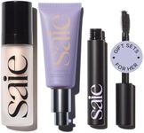 Saie Glowy Super Gel Lightweight llluminator & Makeup Primer - Starglow (1 oz) + Sunvisor Broad Spectrum SPF 35 Mineral Sunscreen (1.35 fl oz) + Lash Lengthening Mascara 101 - Black (0.31 oz)