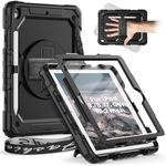 Timecity for iPad 9th 8th 7th Generation Case, iPad 10.2 Case, Shockproof Sturdy Cover with 360 Rotating Hand Strap/Pencil Holder/Screen Protector/Stand, Heavy Duty iPad 9/8/7 Gen Case - Black