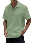 IndoPrimo Men's Regular Fit Self Design Cuban Collar Casual Half Sleeve Shirt - Maddy (X-Large, Green)