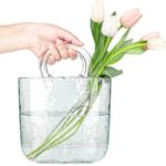 FNG8 Decorative Handbag Glass Vase - Clear & Hand-Blown Purse Vase for Flowers, Fruits, Potpourri, Small Fish, Candy - Unique Crystal Bag with Water Bubbles Aesthetic - Modern Decorations for Home