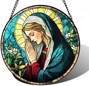 Round Stained Glass Style Prayer Woman suncatcher Hanging Window Panel Christian Home Decor Religious Gift for Sunlight Reflection 7.8inch