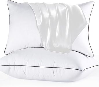 Pillows Queen Size 2 Pack, Soft and Supportive Bed Pillows with Satin Pillow Cases for Side and Back Sleeper, Down Alternative Hotel Pillows-20 x30 Inches, White