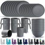 Kyraton Plastic Dinnerware Sets of 32 Pieces Service for 8, Unbreakable and Reusable Light Weight Plates Mugs Bowls Dishes Easy to Carry and Clean Microwave Safe BPA Free Dishwasher Safe