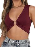 BEJONS Women Sexy Y2k Corset Like Crop Top Deep V Neck Bra Night Going Out Festival Rave Top, Burgundy, X-Small