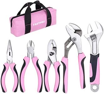 FASTPRO 5-Piece Pink Utility Pliers Set with Storage Bag, Includes Groove Joint Pliers, Diagonal Pliers, Adjustable Wrench, Long Nose Pliers, Slip Joint Pliers