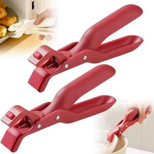 Silicone Non-Slip Heat Insulation Anti-Scald Clip, 2025 Multi-Purpose Anti-Scald Bowl Holder Clip for Kitchen Multi-Function Anti-Scald Bowl Clip Hot Bowl Dish Plate Gripper Clips (Red, 2Pack)