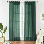 Belinna 108 Inch Semi Sheer Green Linen Curtains 2 Panels, Light Filtering Dark Green Curtain Drapes for Living Room Modern Organic Home Decor, Christmas Linen Textured Sheer Elegant Back Tab Curtain