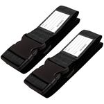 OW-Travel Personalised Luggage Straps for Suitcases (2 Pack Black) Easy to Spot Suitcase Straps with Address labels. Case Strap Suitcase Strap Luggage Belt for Bags Baggage with Name Card ID Slot