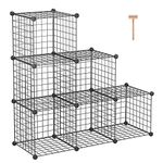 C&AHOME Wire Storage Cubes, Metal Grids Book Shelf, Modular Shelving Units, Stackable Bookcase, 6 Cubes Closet Organizer for Home, Office, Kids Room, 36.6”L x 12.4”W x 36.6”H Black