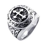 Konov Jewelry Mens Classic Stainless Steel Cross Ring, Silver Black, with Gift Bag, Size 9, C19252-9