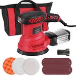 Random Orbit Sander 300W 2.5-Amp Orbital Sander with 6 Variable Speeds, 13000 RPM, 20 Sanding Discs, 3 Polishing Pads, Tool Bag, Efficient Dust Collector for Woodworking, Sanding, Detailing, Finishing