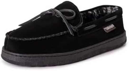 MUK LUKS Men's Paul Suede Moccasin Slipper, Black, 10